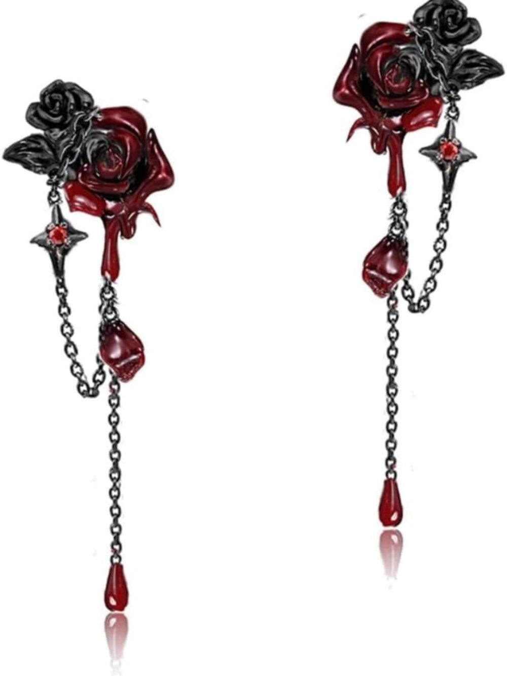 Gothic Red Rose Earrings | Punk Black Earrings | Exquisite Ladies Accessories